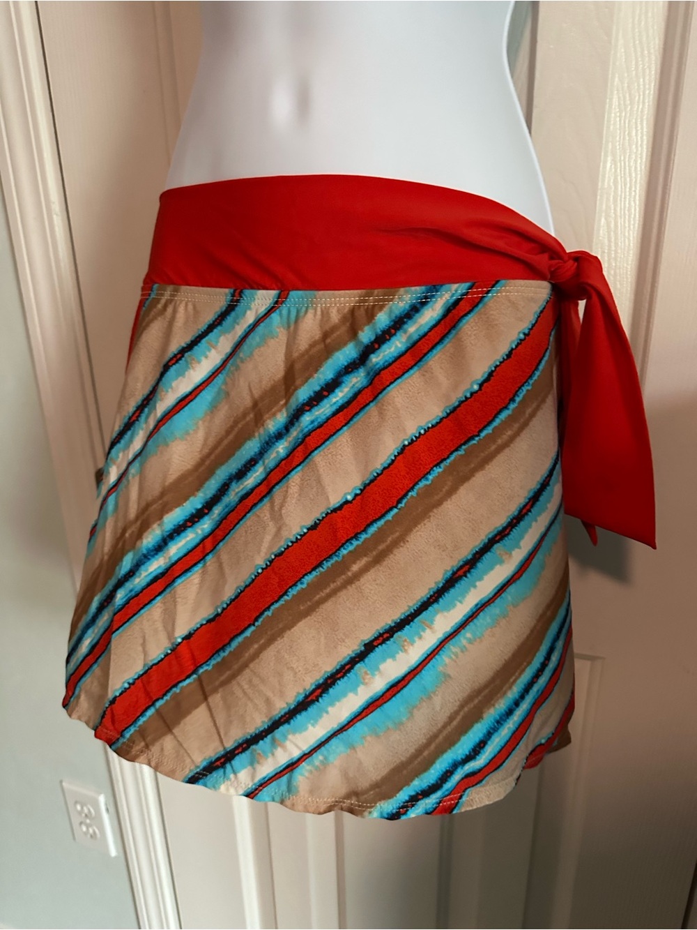 Alex Marie Red-Trim White Swim Top